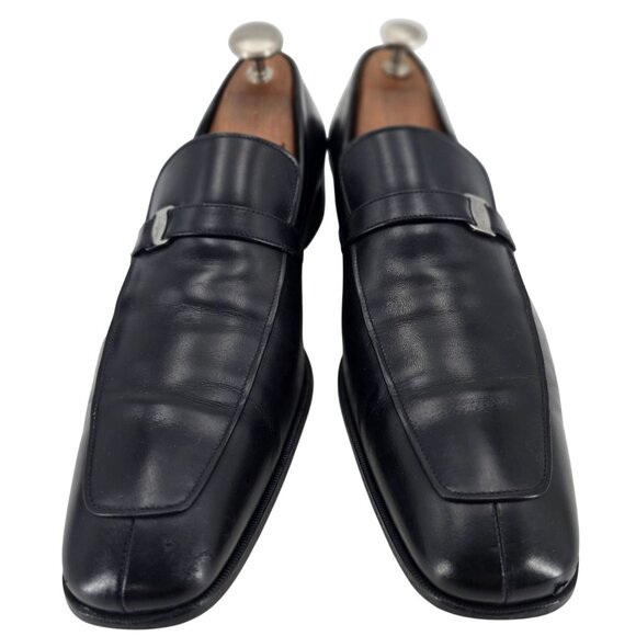 Salvatore Ferragamo Italy Dress Shoes Men's 11D Black Leather Apron-toe Loafers - Picture 9 of 11